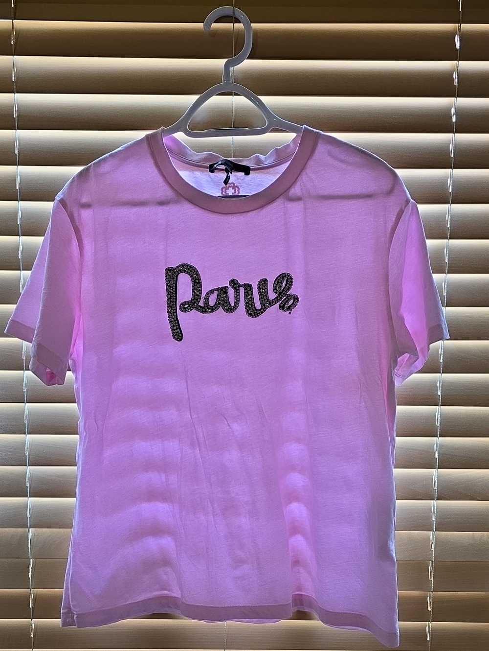 Maje Pink Crewneck Tee with Embroidered Detail